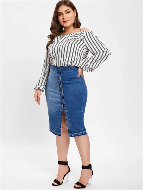 plus size blue jean skirts.